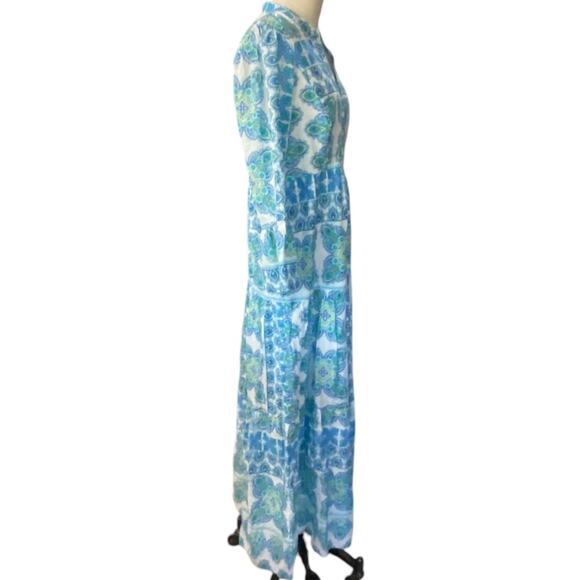 HALE BOB Long cotton pin tuck  Blue and Green Patterned Maxi Dress Size SMALL - Picture 3 of 10